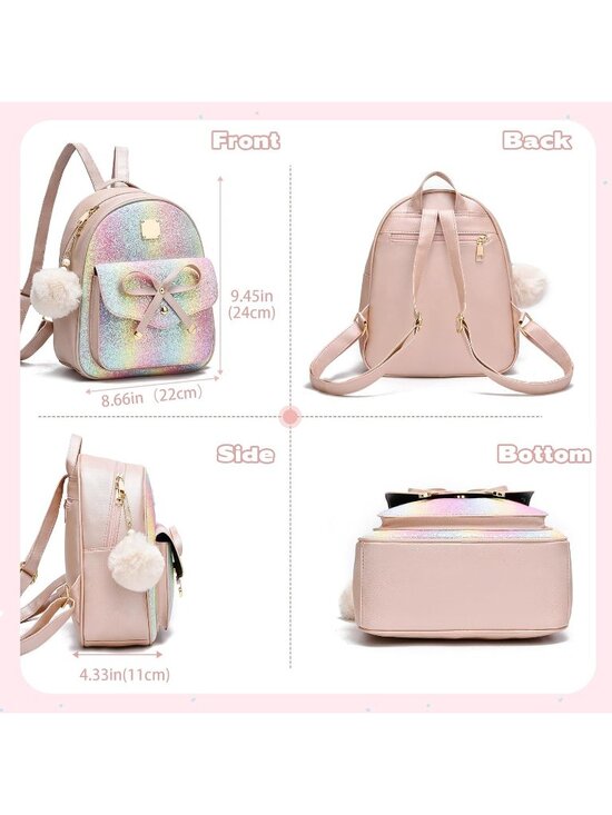 Women Glitter Purple PU Leather lightweight Fahsion 3-Piec Backpack Shoulder Bag main image 4